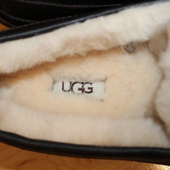 NIB ASCOT‎ MEN'S LEATHER SHEARLING LINED SLIPPERS BLACK - Picture 2 of 8